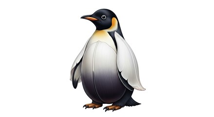 Fototapeta premium Illustration of a penguin with black head and white belly standing on a white background alone