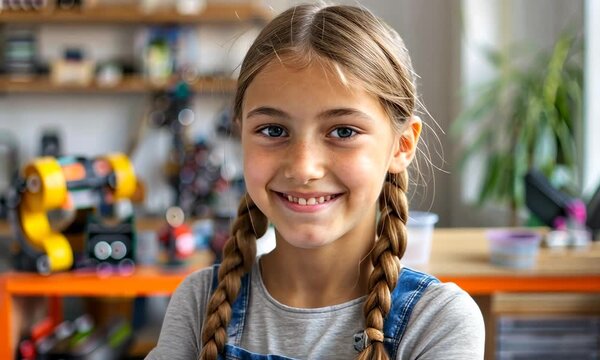Smiling girl in a makerspace