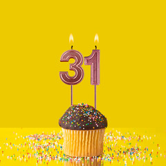 Birthday on a yellow background - Number 31 candle