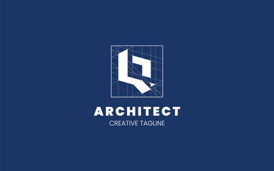 Letter Q Architect logo with technical sketch style for architecture or construction company
