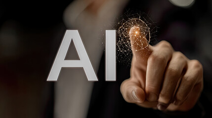 Businessman using artificial intelligence network with futuristic hologram interface