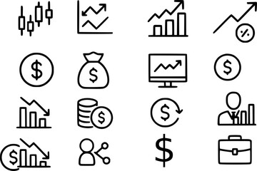 editable vector Black icon of stock market, financial, business, icons, infographic, graph, chart, finance, investment, economy, analysis, statistics, data, diagram, money, banking, trade, exchange, 