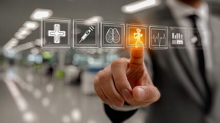 Businessman using innovative technology in medical interface for healthcare business