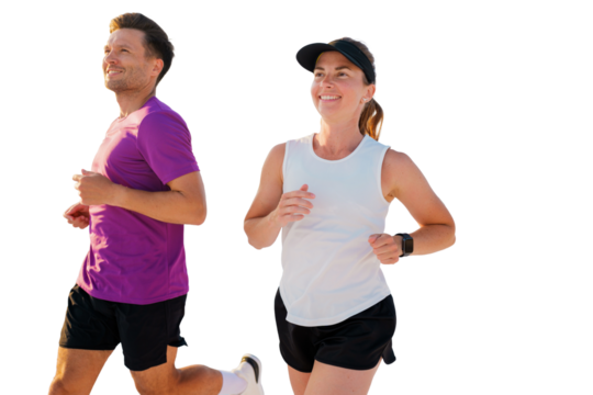 Running together in harmony during a vibrant outdoor workout session