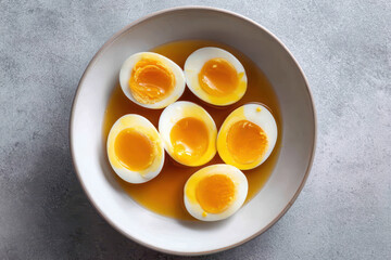 Soft boiled eggs look delightful in marinade, tempting treat that flavorful, perfect for ramen and makes anyone feel satisfied
