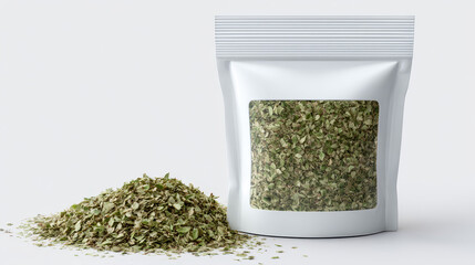 Dried oregano herb displayed beautifully on white. Aromas fill air, evoking feelings of culinary delight and earthy satisfaction