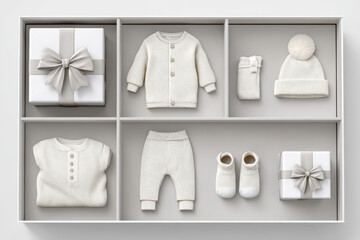 Gift set arrangement evokes joy and anticipation for arrival of bundle. Premium apparel displayed with care exudes elegance and sense of completeness