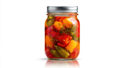 Colorful jar of giardiniera stands out, filled with vibrant vegetables, it is so appetizing and looks so great