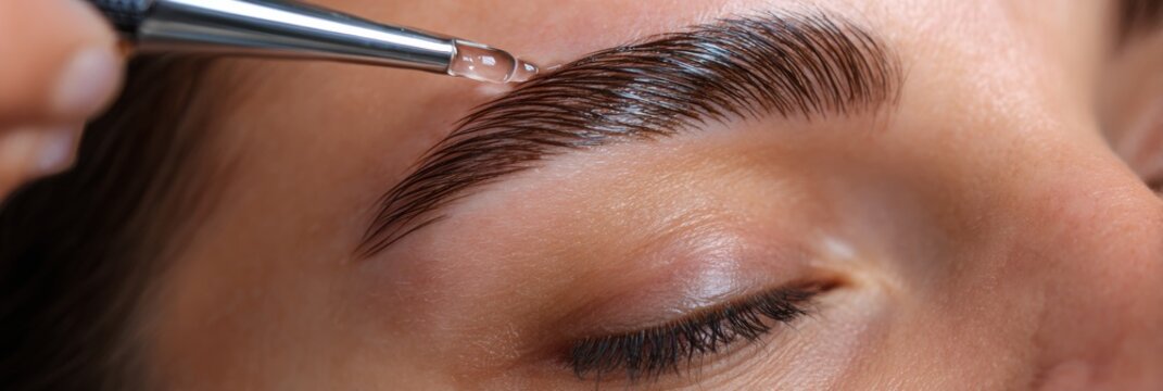 Close-up of Brow Lamination Process at a Beauty Studio Under Mirror Light Setting, Focusing on Shaping and Grooming Eyebrows for a Polished Look