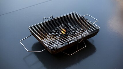 Retro black metal barbecue grill, isolated kitchen cooking equipment