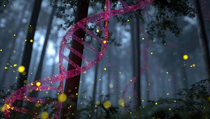 Naklejka premium DNA helix in mystical forest