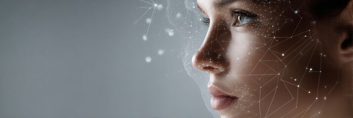 3D Facial Scan Interface Displayed Against Neutral Backdrop Showcasing Medical Technology and Floating Elements for Advanced Imaging Techniques