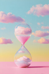 Surreal hourglass of clouds and pastel colors evokes a dreamlike vibe