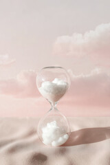 Dreamy hourglass filled with clouds creates a surreal visual experience