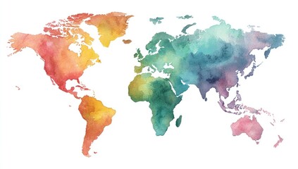 Watercolor world map.  Colorful, abstract
