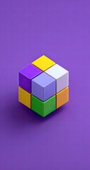 Fototapeta premium Colorful cube puzzle on purple background, problem-solving concept