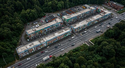 an aerial view of a construction site in the woods