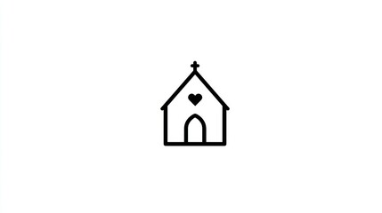 Simple line drawing of a small church with a heart