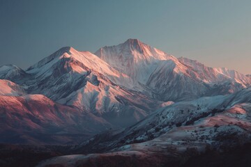 Snow-capped mountains at sunset