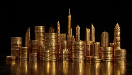 Golden city skyline made of coins (2)