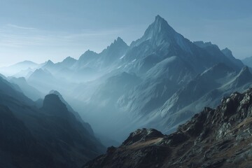 Majestic Mountain Range Under Blue Sky
