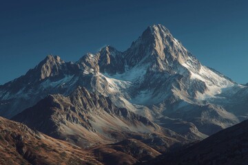 Majestic mountain peak under a clear blue sky.