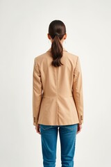 Shop the latest women's tan blazer jacket online stylish casual outfit back view
