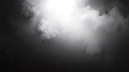Abstract light and dark grey gradient background with textured smoke or cloud like swirls. Dark atmospheric backdrop.