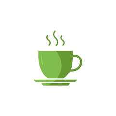 Hot coffee, green tea, or a caffeinated beverage in a mug with steam, perfect for a cafe's breakfast icon or logo