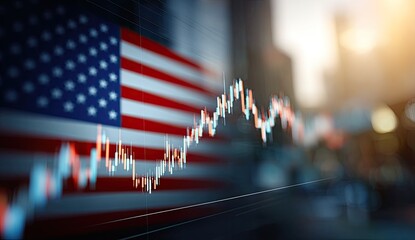 Financial chart overlaid with American flag