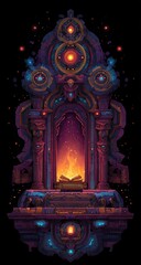 Mystical portal, fiery book, cosmic background, fantasy game asset