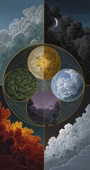 Celestial Elements Day, Night, Seasons, Weather Cycle; Mystical Art, Game Design