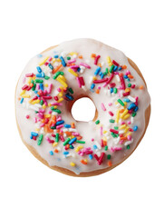 Delicious frosted donut with colorful sprinkles, a sweet treat perfect for celebrations, cafes, or advertising that brings joy and indulgence to any project.