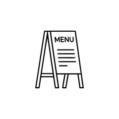 Aluminum folding cafe menu board, black lines on white background