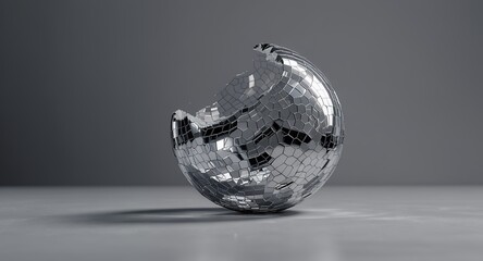 Abstract Conceptual Image of a Shattered Reflective Sphere with Polygonal Mirror Fragments on G