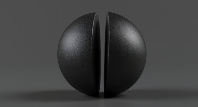 Abstract Dark Textured Split Sphere on Grey Background  Minimalist Geometric Shape Concept