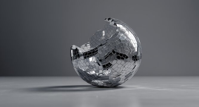 Abstract Conceptual Image of a Shattered Reflective Sphere with Polygonal Mirror Fragments on G