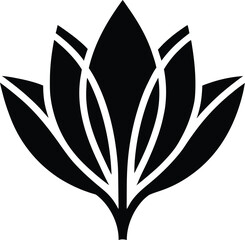 Black abstract stylized lotus flower symmetrical graphic design vector