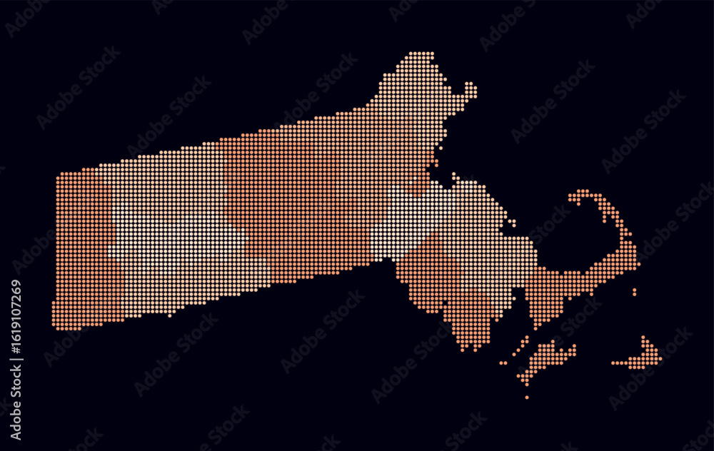 Poster massachusetts dotted map. digital style map of the state on dark background. massachusetts shape wit