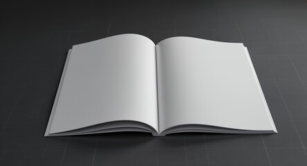 Blank White Open Book or Magazine Template with Empty Pages on Dark Grey Background for Design
