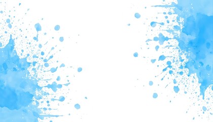 Light blue paint splatters create abstract pattern on white background. Vibrant colors, watercolor effect, modern digital artwork. Perfect for website, poster, flier, booklet design.