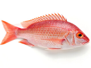 Obraz premium Isolated red snapper fish displaying its scales and fins on a white background in a studio shot