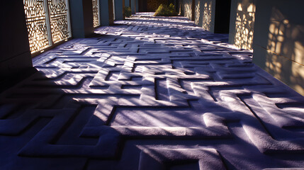 Intricate patterned floor with sunlight