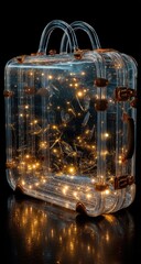 Illuminated Suitcase Studio Shot, Dark Background, Travel Memories