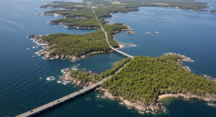 an aerial view of a bridge over a body of water