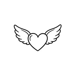 Heart shape with wings illustration in a line drawing style on a plain presentation format image view