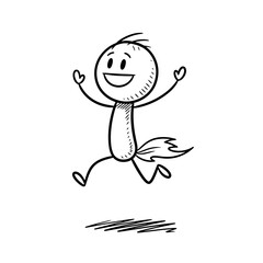 Cartoon stick figure with fox tail jumping with joy and arms raised in the air with a happy expression