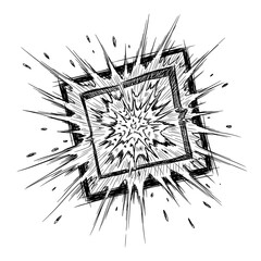 Explosion graphic with a square frame and radiating lines creating a dynamic burst effect design element