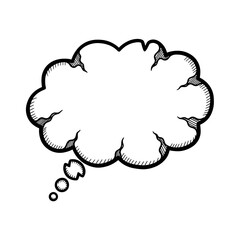 Hand drawn speech bubble with a fluffy cloud shape and tail of circles for conveying thoughts or ideas