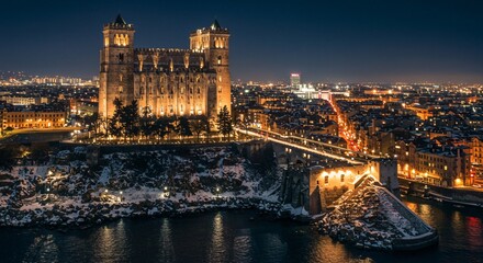 a view of a city at night from a bridge